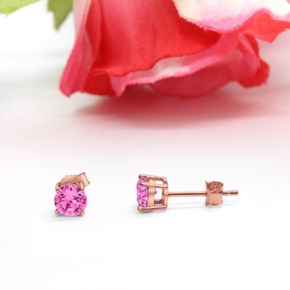 18K ROSE GOLD HOT PINK DIAMOND STUD EARRINGS
